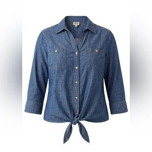 Anne Klein Women's Blue Tie-Front Button-Down Chambray Shirt